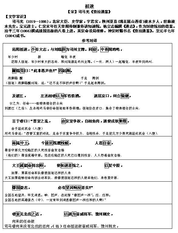 2017文言文对译：《祖逖》1