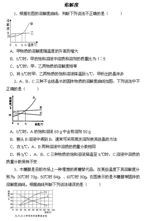 2018中考化学知识点：溶解度1