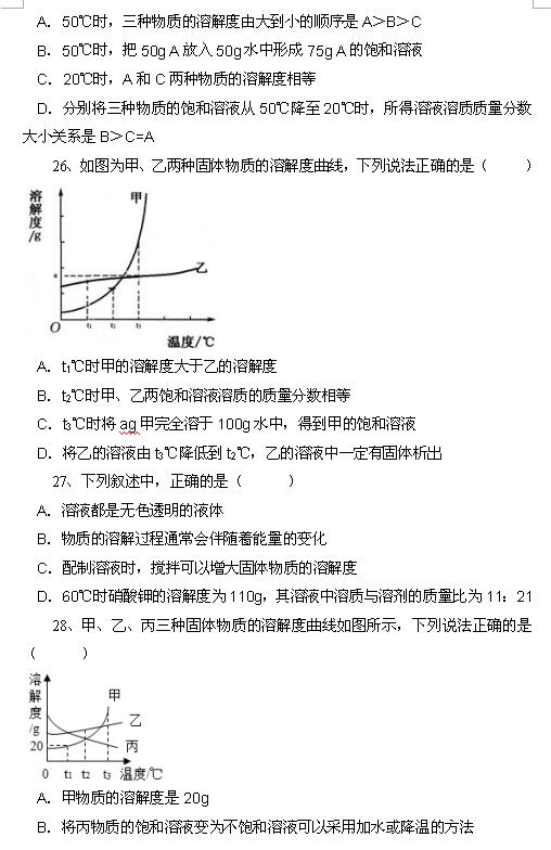 2018中考化学知识点：溶解度8