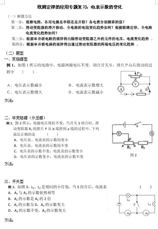 2018中考物理知识点：电表示数的变化1