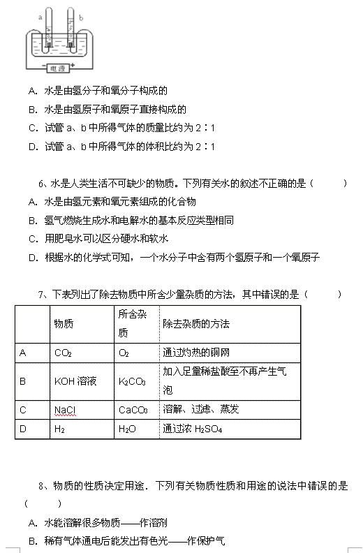 2018中考化学知识点：水的组成2