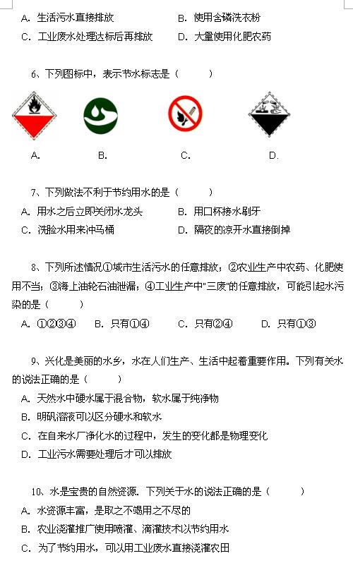 2018中考化学知识点：爱护水资源2