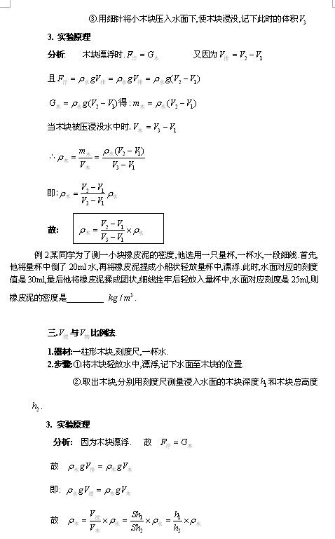 2018中考物理知识：用浮力知识测量固体.液体的密度2