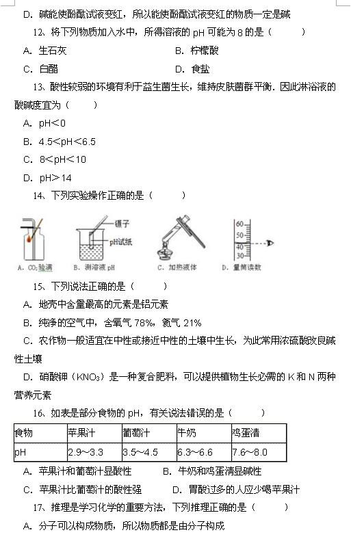 2018中考化学知识点：酸碱反应3