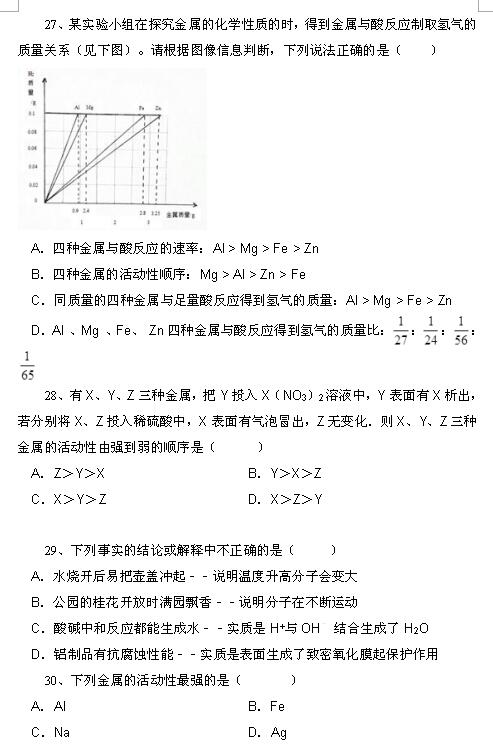 2018中考化学知识点：金属的化学性质7