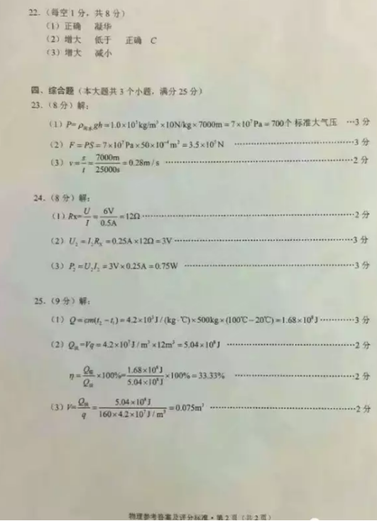 2017年云南思茅物理中考答案图2