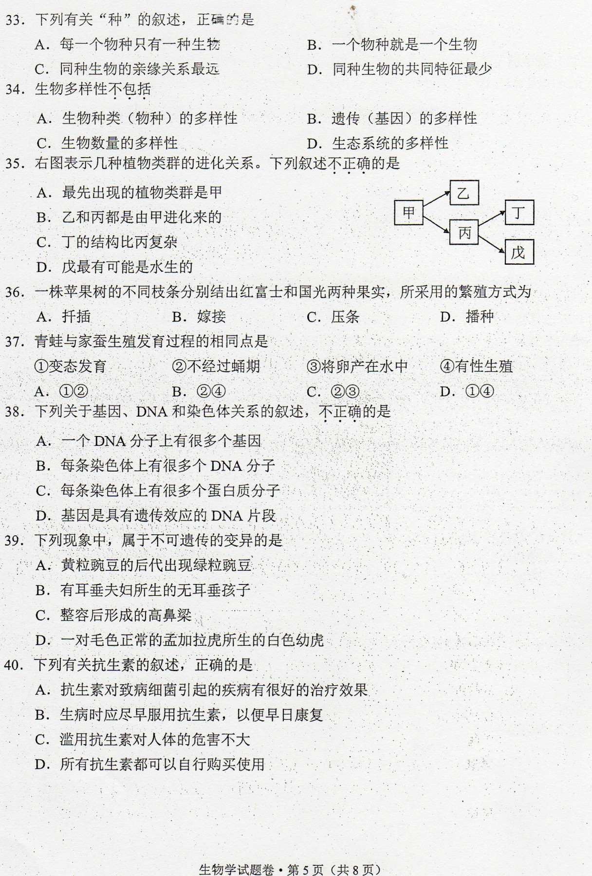 2017年云南西双版纳生物中考真题图5