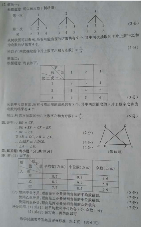 2017年吉林白山数学中考答案图2