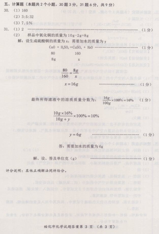 2018年绥化市中考试卷——化学（含答案）