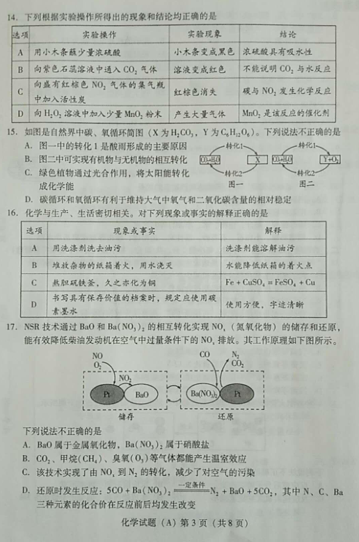 2018年潍坊中考化学试卷真题【图片版 可下载】