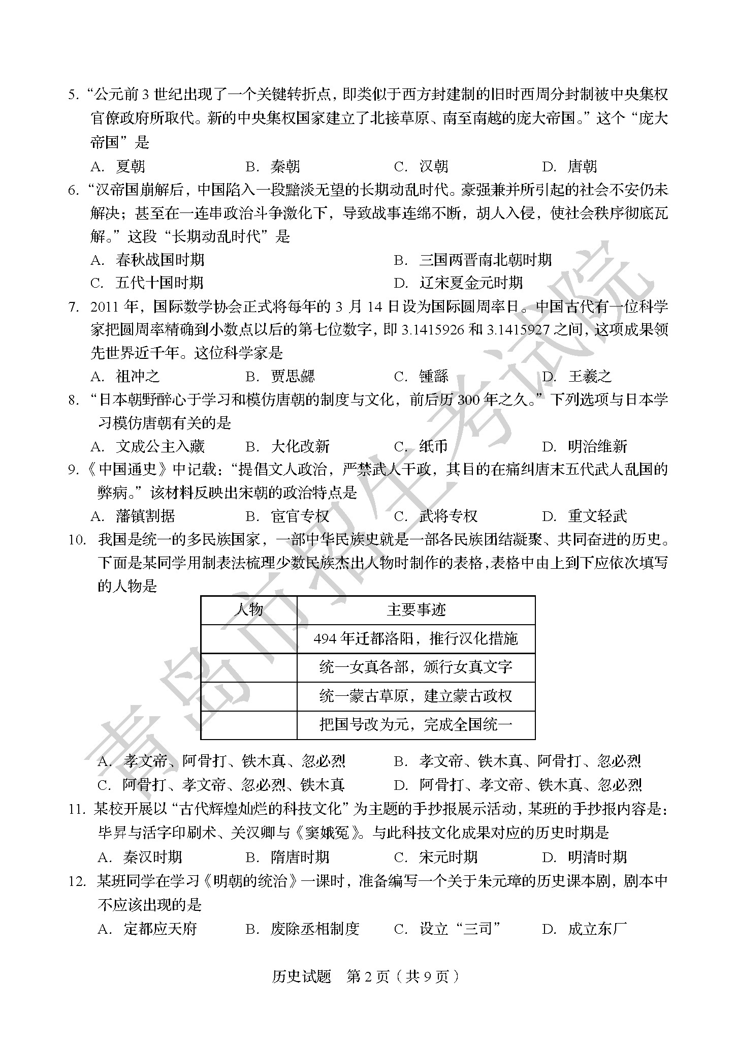 2019年山东青岛中考历史真题【图片版】2.jpg