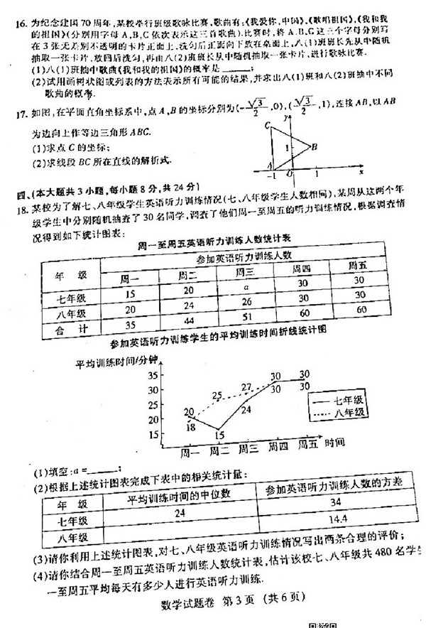 2019年江西中考数学试题及答案【图片版】