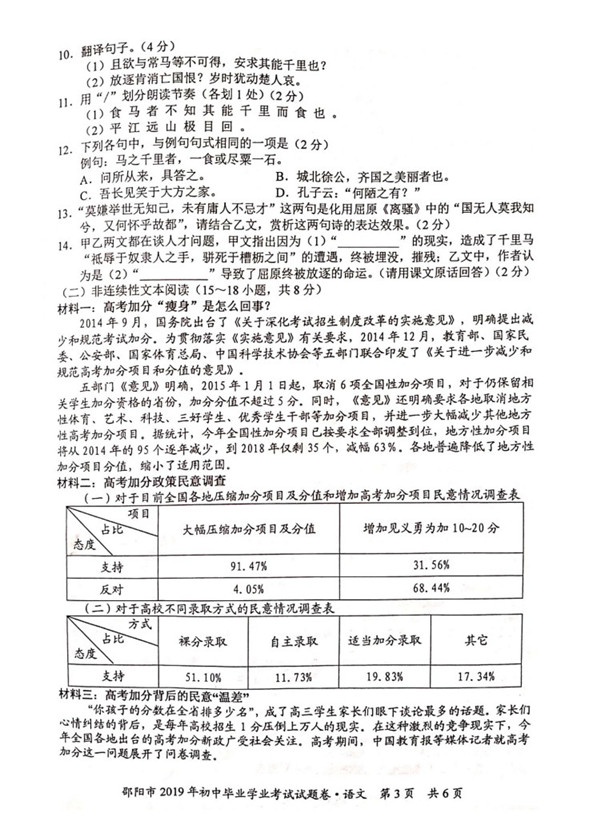 2019湖南邵阳中考语文试题