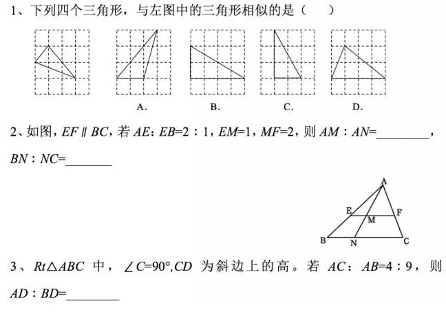 中考数学每日练：相似三角形基础概念（2）