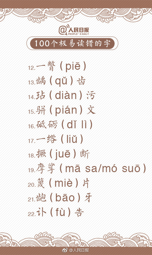 中考语文基础知识之100个极易读错的字整理