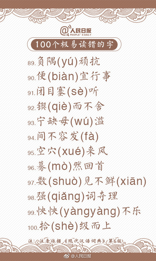 中考语文基础知识之100个极易读错的字整理