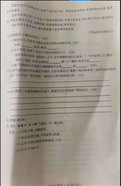 2019年黑龙江大庆中考语文真题