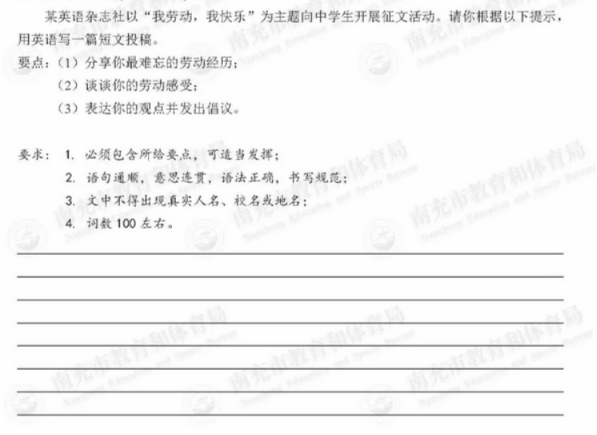 2021南充中考英语作文题目及范文