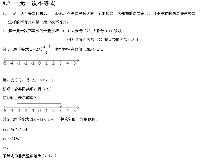 初中数学不等式与不等式组知识点总结